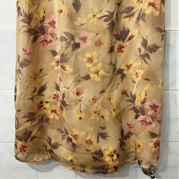 Vintage August Silk 10 Beige Floral A-Line Lined Boho Cottagecore Midi Skirt - Picture 3 of 9